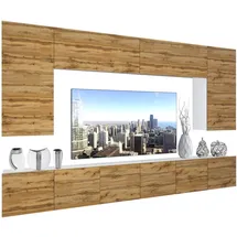 Belini Wohnwand Vollausstattung Wohnzimmer-Set Moderne Schrankwand mit LED-Beleuchtung Anbauwand TV-Schrank Wotan-Eiche