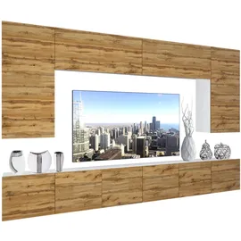 Belini Wohnwand Vollausstattung Wohnzimmer-Set Moderne Schrankwand mit LED-Beleuchtung Anbauwand TV-Schrank Wotan-Eiche