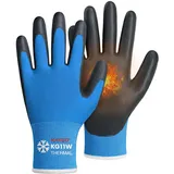 KAYGO Thermo Arbeitshandschuhe PU beschichtet für Herren Damen 12 Paar, antirutsch Grip, Gefütterte Schutzhandschuhe für Winter Arbeit Kühlhaus Lager Bau bei kaltem Wetter, KG11W (Blau, XL, Gr 10)