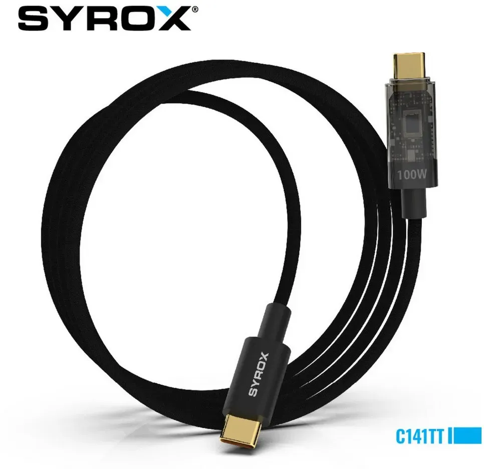 Syrox 100W Digitalanzeige Type-C zu Type-C Schnell Ladekabel Smartphone-Kabel, (120 cm)