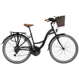 LUCHS Cityrad Feline Damenfahrrad 26 Zoll – Cityfahrrad Hollandrad – Citybike, 21 Gang Shimano, Kettenschaltung, 21 Gang SHIMANO, Frontkorb – Citybike für Alltag & Freizeit schwarz