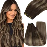 YoungSee 100g Tressen Echthaar Ombre 40 cm Echthaar Tressen zum Einnahen Dunkelbraun mit Blond Tressen Extensions Echthaar Balayage Haartressen Echthaar Remy Haare Echthaar Tressen #4/27/4