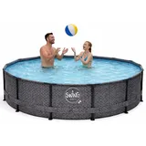 HAF - Swing Metal Frame Pool rund Grau Fischgräte (Ø 366 cm, 91 cm tief) - Gartenpool mit 8.300 Liter - Robust, UV-geschützt & korrosionsbeständig - Grau