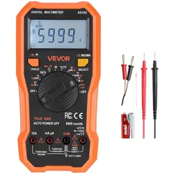 VEVOR Digitalmultimeter, 6000-Count TRMS DC/AC Voltmeter Stromtester, NCV-Multimeter für Strom, Spannung, Widerstand, Tastverhältnis, Temperatur, Dioden, Kontinuitätstest mit stromführendem Draht