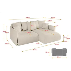 altdecor Ecksofa Cord 2-Sitzer Beige