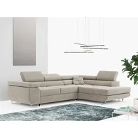 Ecksofa L-Form Couch mit Schlaffunktion und Verstellbare Kopfstützen - GUSTAW - Beige - Rechts - Beige