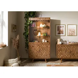 Massivmoebel24 Vitrine Akazie 90 x 42 x 190 cm Beige