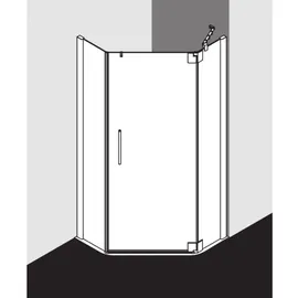 Kermi Pasa XP Fünfeck-Duschkabine Pendeltür PXR47090201YK 90x90x200cm, silber matt, ESG SR OpacoClean, rechts