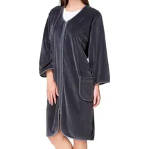 Aquarti Damen Velours Bademantel Morgenmantel Kurz mit Reißverschluss, Farbe: Graphit, Größe: XXL - XXL