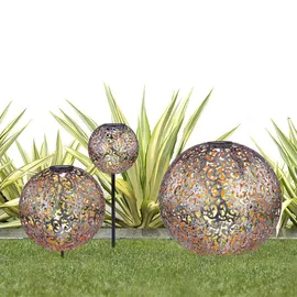 bmf-versand Solarleuchte Garten Außen Solarlampe 2er Set Kugel 19 cm Außenlampe Solar Silber - Silber/Schwarz