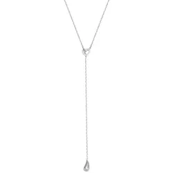 Hey Happiness Herz-Lariatkette mit Regentropfen-Anhänger aus Edelstahl Silber Damen 