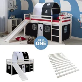 Homestyle4u Hochbett Weiß, Holz, Kinder- & Jugendzimmer, Kindermöbel, Kinderbetten, Hochbetten