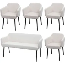 Mendler Esszimmerstuhl HWC-L13 Stoff creme-weiß 4er Set