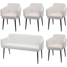 Mendler Esszimmerstuhl HWC-L13 Stoff creme-weiß 4er Set