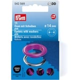 Prym 542569 542542 Ösen mit Scheiben, 11 mm, rot/silberfarbig, vearbeitbar mit dem Vario Creative Tool, pink, Ø 14 mm, 15 Anzahl