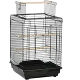 Beyamis Vogelkäfig Aus Stahl Mit Aufklappbarem Deckel, Ständer, Tablett, Griffen Und Futternäpfen Für Wellensittiche Und Finken – Schwarz
