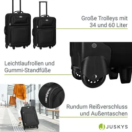 Juskys Trolley Reisekoffer Set 5 teilig - 60 L, 2 Rollen, Weichschale, Handgepäck, Schwarz