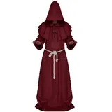 chuangminghangqi Gruselkloster Kostüm Mittelalterliches Priesterkostüm Herren Horror Mönchskostüm Halloween Mönchsrobe Kostüm XXL Mönchsanzug Klosterrobe Renaissance Priesterobe Outfit(XXL,Rot)