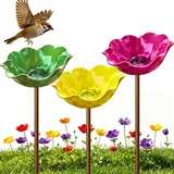 3 Stück Vogeltränke Blume, Metall Blumen Gartenstecker Vogeltränke, Dekorative Insektentränke Garten, Blumentränke für Vögel, Bienen, Schmetterlinge, Insekten (3 Stück-F)
