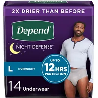 Depend Night Defense Incontinence Underwear for Men, Overnight, Disposable, Large, 28 Count (2 Packs of 14) (Packaging May Vary)