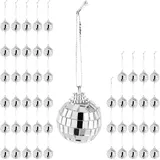 Relaxdays Mini Discokugel, 50er Set, kleine Spiegelkugeln als Partydeko, zum Aufhängen, Ø 3 cm, Deko Diskokugel, Silber