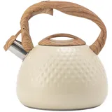 Wasserkessel Induktion, 3L Edelstahl Pfeifkessel, Teekessel Mit Pfeifton, Für Induktion Und Gasherd, Flötenkessel Mit Holzmasergriff, Geeignet Für Alle Herdarten Heimkocher