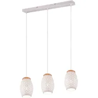 Trio Reality Leuchten Pendelleuchte Bidar R31573031, Metall Weiß matt, Holz naturbelassen, exkl. 1x E27