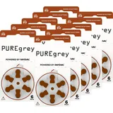 PUREgrey Hörgerätebatterien Typ 312-60 Stück Hörgeräte Batterien konzipiert für höchste Leistung – Pack mit 10 Blistern à 6 Hörgerätebatterien – PR41 Farbcode braun 1,45 Volt