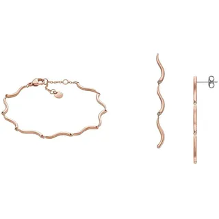 Skagen Damen Halskette und Ohrringe Essential Waves, Rose goldfabener Edelstahl, Set
