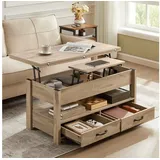 VASAGLE Couchtisch höhenverstellbar, Wohnzimmertisch, viel Stauraum, rechteckig (Doppel-Hebemechanismus, inkl. Zubehörpaket & Anleitung), braun, aufklappbar, Multifunktion, modern braun