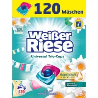 Weißer Riese Universal Trio-Caps Aromatherapie Essentials, Waschmittel mit Lotus und Mandelöl, Vollwaschmittel mit ätherischen Ölen und intensivem Frische-Effekt, 120 Stück (1er Pack)