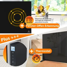 Kesser KESSER® Infrarotheizung Glaskonvektor Glasheizung Energiesparend 2in1 Standgerät & Wandmontage Elektroheizung mit Erkennung Offener Fenster + Fernbedienung & App-Steuerung Thermostat Heizpaneel