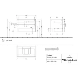 Villeroy & Boch Collaro Waschtischunterschrank C124B0VR 80x54,8x50cm, Waschtisch mittig, LED-Beleuchtung 5,7 W, graphite