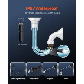 Vevor Endoskopkamera mit Licht, 1920P HD-Endoskop für Android & iOS, Inspektionskamera mit 8 LED-Leuchten & 3 m langem Kabel, 2-facher Zoom