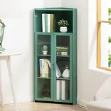 LCBDYLR Eckschrank, freistehender Eckschrank mit Türen und Regalen, Eckvitrine für Wohnzimmer, Schlafzimmer, Küche Green 4-Tier