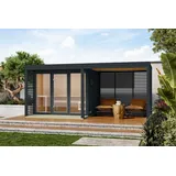 Saunahaus Gartensauna ARES 3 mit Anbaudach 540x276 Metall/Holz Hybrid Saunahaus