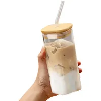Glas mit Deckel und Strohhalm, Eskaffee Gläser, Smoothie gläser, Retro Sommer Glasbecher, Cocktailgläser Longdrinkglas Trinkgläser für Latte, Macchiato, Smoothie, Matcha Gläser, Ice Coffee (B)