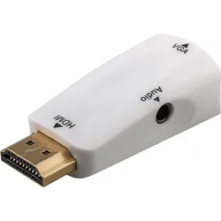 HDMI zu VGA Adapter inkl. Audioübertragung, VGA Buchse > HDMI Stecker kompakt, weiß
