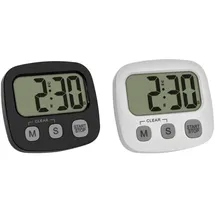 TFA Dostmann 2er Set Digitaler Timer mit Stoppuhr und Uhrzeit Stoppuhr Schwarz, Weiß digital