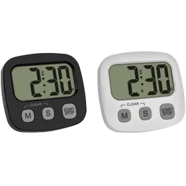 TFA Dostmann 2er Set Digitaler Timer mit Stoppuhr und Uhrzeit Stoppuhr Schwarz, Weiß digital
