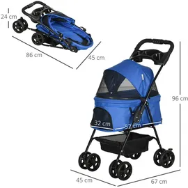 PawHut Hundewagen Blau 67 x 45 x 96 cm