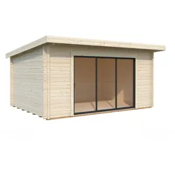 Palmako Gartenhaus Lea 14,2 m2 Plus mit Isolierglas-Schiebetür - 44 mm naturbelassen