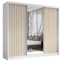 beautysofa Kleiderschrank Helix (Garderobe mit Scharniertüren, mit Spiegel, schwarzes / weißes / graues / artisan) mit Lamellen weiß 240 cm