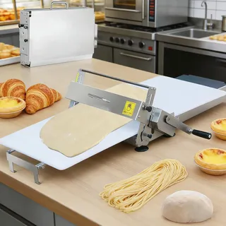 Tragbare,Teigausrollmaschine Faltbar & Manuell | Einstellbare Teigdicke 0-25 mm für Pizzateig, Blätterteig, Nudelteig & Croissants | Edelstahl (60x30cm)