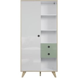 INTER-FURN Adelaide Highboard, Holzwerkstoff, Weiß/Grün Hochglanz, 90 x 188 x 40 cm