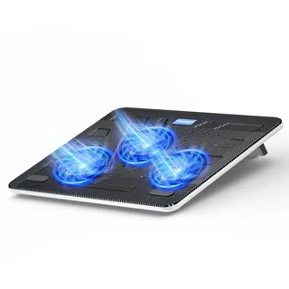 TECKNET Laptop Kühlpads, Laptop Kühler für 12-17 Zoll, Cooling Pad Notebook Cooler Ständer Kühlpad Kühlmatte, 2 USB-Ports, 3 Lüfter mit LEDs(Blau+Weiß)