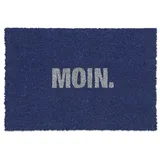 Relaxdays Fußmatte Kokos Moin, Weiß,Blau