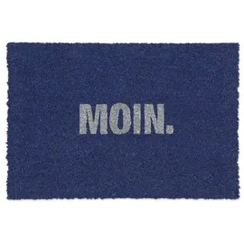 Relaxdays Fußmatte Kokos Moin, Weiß,Blau