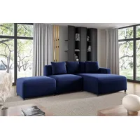 Fun Möbel Ecksofa Designersofa MEGAN XS inkl. Hocker Stoff Salvador Dunkelblau Ottomane Rechts - Blau