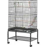PawHut Vogelkäfig auf Rollen mit 4 Futternäpfen und 3 Sitzstangen 79 x 49 x 133 cm schwarz   Aosom